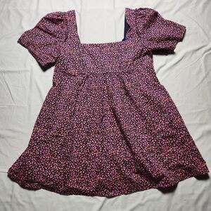Draper James Womens XL Babydoll Puff Sleeve Floral Shift Dress Pink